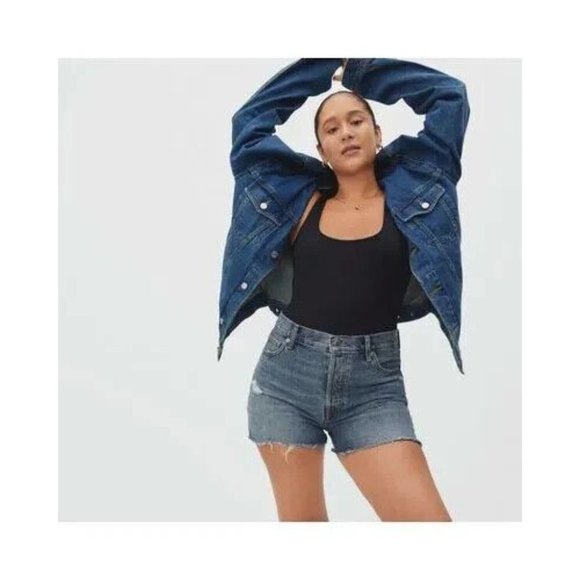 Everlane Womens Shorts 28 Relaxed 90s Denim Jean High Rise Distress Medium Wash - Picture 1 of 6